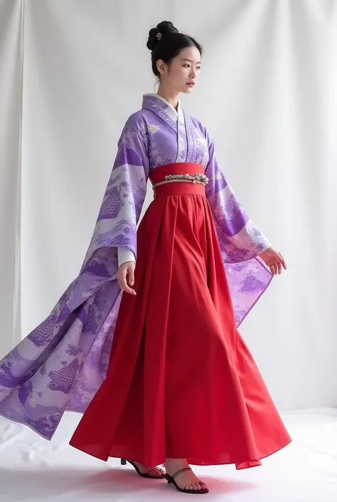 purple and white yagasuri kimono, red hakama 