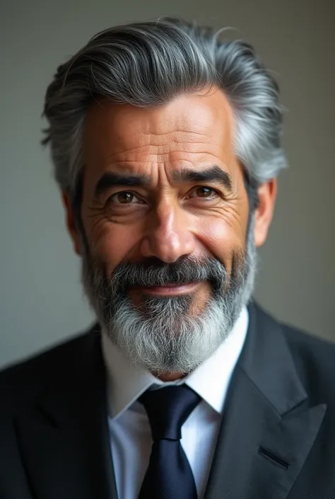 Brazilian man with gray hair, Well dressed and with a full beard 