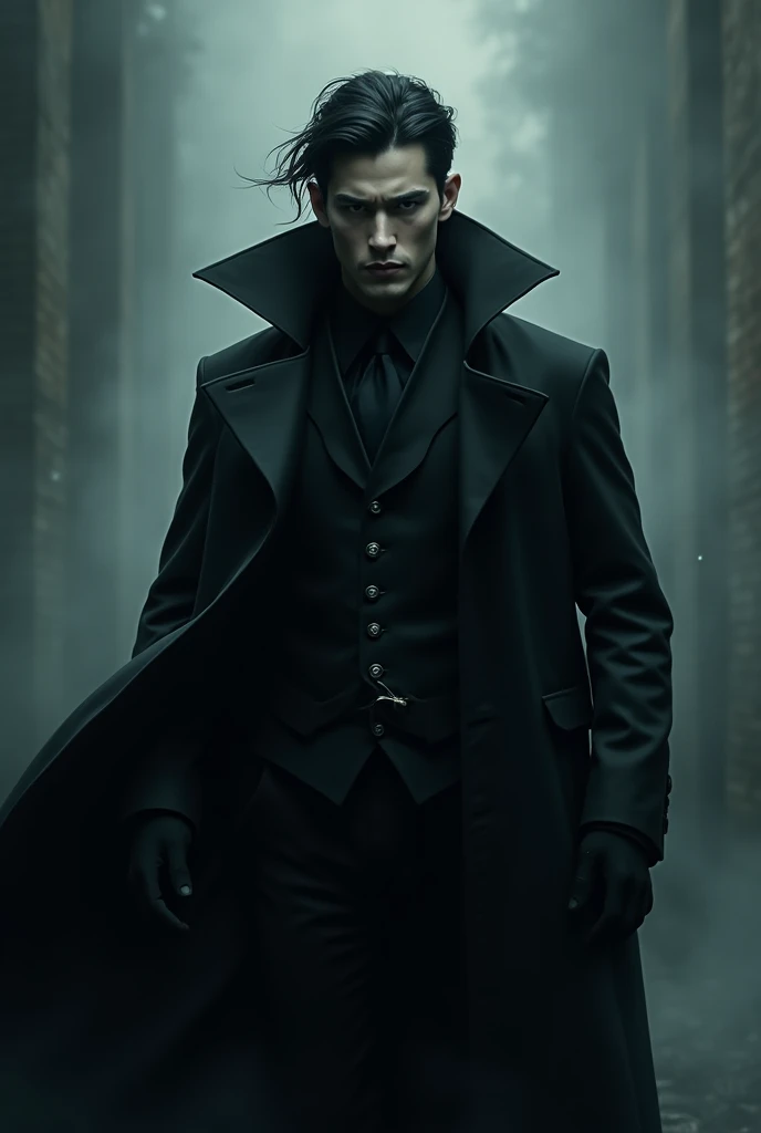 Kitsune dark-haired man with black overcoat