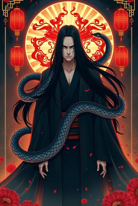 orochimaru with snake and chinese lunar new year 2025 text poster