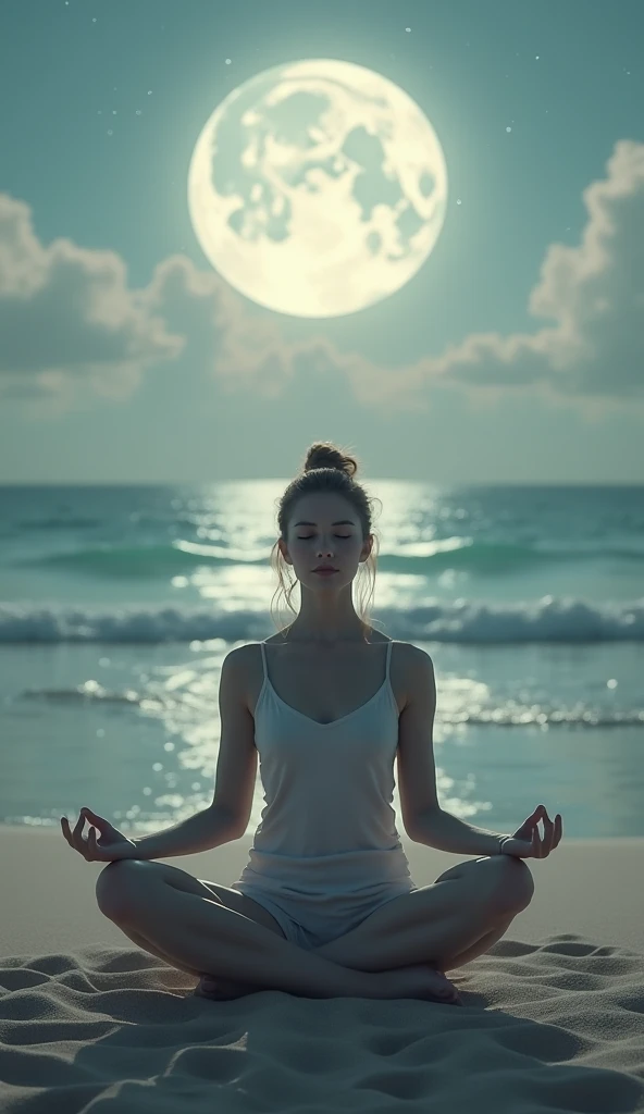 peace, meditation, calmness, beach background, moon, sea, happiness