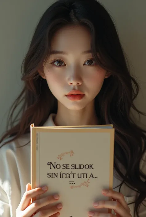 Tzuyu from Twice with a book in my hand that says It's Not Love Without an A ( in Spanish) Let the image be realistic 