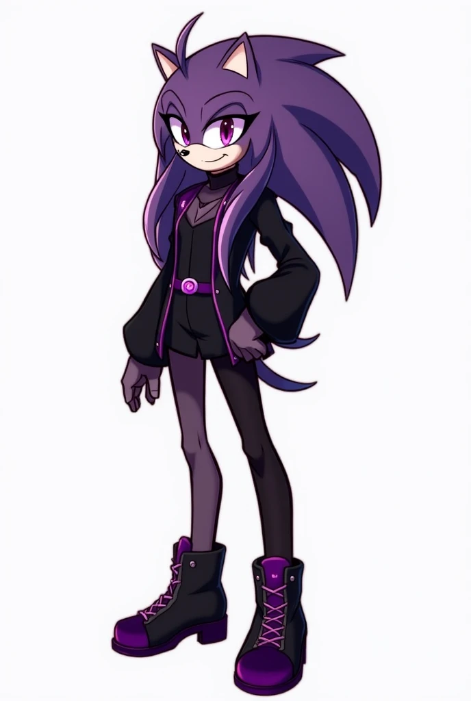  Here it is The detailed description of my original Sonic character:

### **Physical appearance:**
- **Body:** Light purple tone ,  soft and luminous skin .
- **long thorns:**  Elegant and fine ,  vary between shades of purple black .
- **face:** Delicate,...