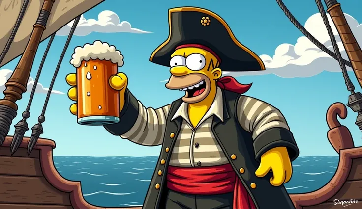 Homer Simpson in pirate costume, beer