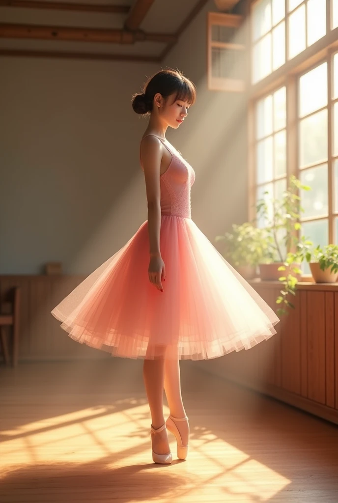  in ultra high quality、 real photo 、( Extremely High Definition CG Unity 8k Wallpaper 、masterpiece)、(Best lighting、 Best Shadow、 very delicate and beautiful)、 ultra detail、《Innocent, fairy-like ballerina ：1.2》、《, petite, beautiful Japanese woman with short...