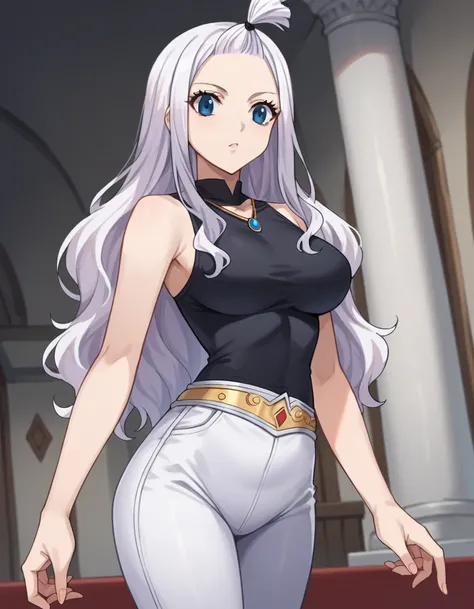 score_9, score_8_up, score_7_up, source_anime, 1 person, 1 woman
mirajanestrauss, mirajane strauss, long hair, blue eyes, white hair, forehead, queen, medieval queen, empress
royal outfit, queen outfit, black top, tight pants, white pants,
in a white castl...