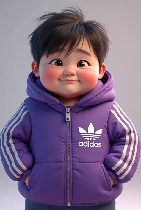 A fat boy in a purple adidas jacket