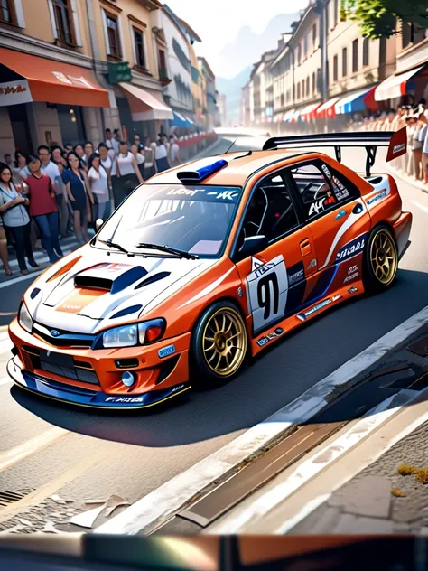  (   top quality ,4K,8k,  high resolution,masterpiece:1.4), more details,(  is present ,photo  is present ,photo-  is present :1.5), high resolution,超 high resolution,8k raw.  Group A rally car from the 1990s 、 Impreza is driving at high speed on a narrow ...