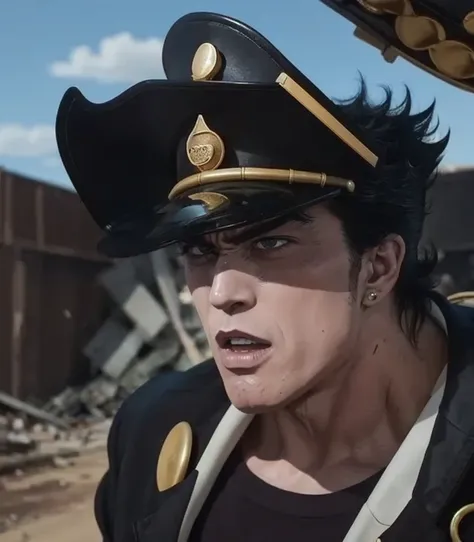 jotaro,  apocalyptic world, chaos, destruction, Jotaro fighting 
