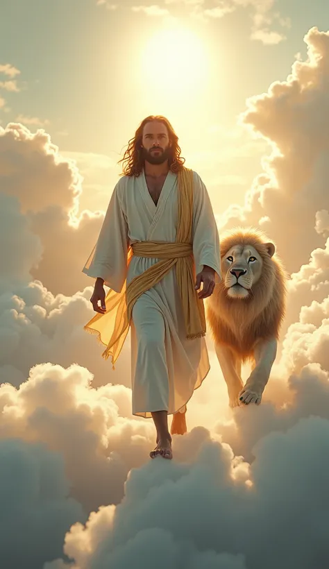 Highly detailed, ultra-realistic, 32k resolution, cinematic lighting, finely textured, intricate details, atmospheric depth, photo-realistic masterpiece, professional-grade composition.

A majestic and divine scene featuring Jesus Christ walking on etherea...