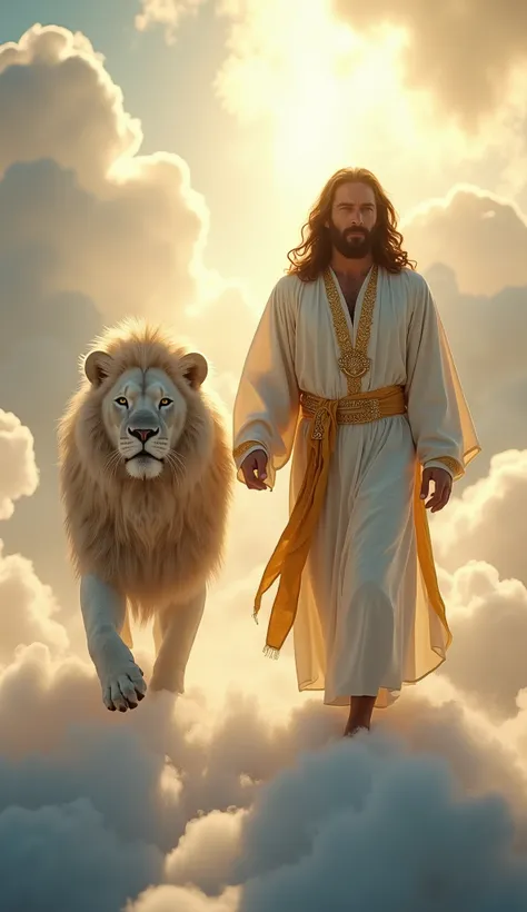 Highly detailed, ultra-realistic, 32k resolution, cinematic lighting, finely textured, intricate details, atmospheric depth, photo-realistic masterpiece, professional-grade composition.
A majestic and divine scene featuring Jesus Christ walking on etherea...
