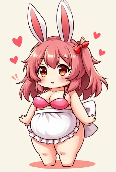   handwritten style chibi character， Japanimation   　，Moe　 ，woman，　 comics 　 2D　， rabbit ears， bikini， apron， estrus，Minimum，  chubby ，Mom，bbw，foot