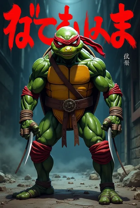 Japanese manga cover with violent and gritty vibes featuring ninja turtle with red bandana and small daggers. The title reads "Teenage Mutant Ninja Turtles - Raphael".