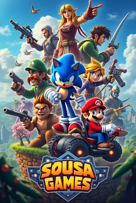 You could create a banner with the name Sousa games and the word sign in the lower right corner with these themes: Sonic,  Zelda, dmc, Ninja Gaiden, asura, Mario Kart I think that's enough