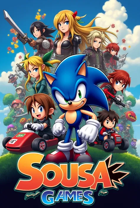 You could create a banner with the name Sousa games and the word sign in the lower right corner with these themes: Sonic,  Zelda, dmc, Ninja Gaiden, asura, Mario Kart I think that's enough