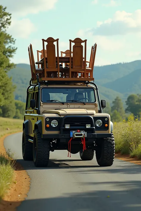 A SUV hauling an entire dining room