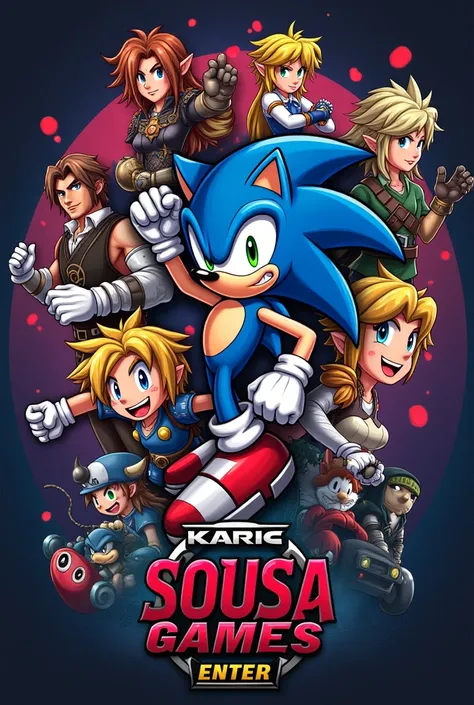  You could create a banner with the name Sousa games and the word enter in the lower right corner and with these themes and following Sonic characters,  Zelda, dante de devil may cry, Ken by Ninja Gaiden, asura, Mario Kart