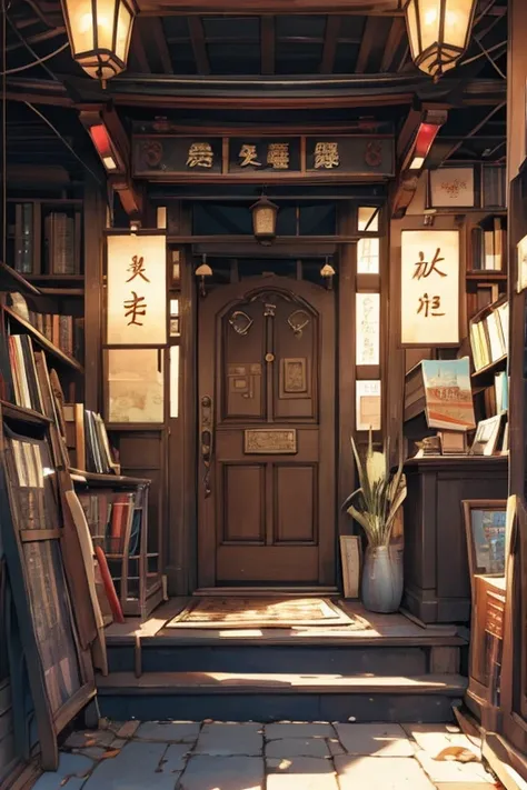  find a mysterious door in an old bookstore 。In front of the door「 don't open in front of the door 」 with an old card with 。