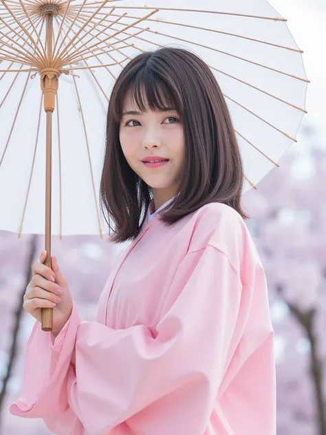 The image is a portrait of a young woman named hamabe with semi-long dark brown hair and bangs. Angle from below, background blur, background is future digital signage, chromatic aberration, looking up, blur, Photo_Curly, Photo_Curly, real, short pants, so...