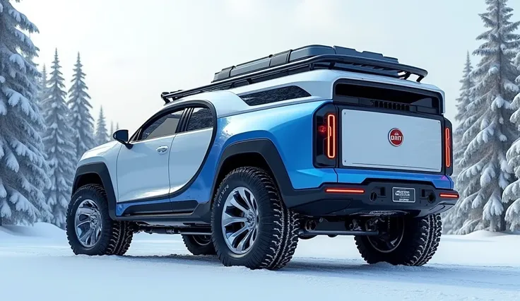 "Stunningly realistic 3D render of the rear left side view of a colossal, heavily armored 2025 Bugatti Camper motorhome   4x4 designed for off-road adventures. The vehicle showcases enormous off-road tires with silver-colored wheels and reinforced metal pa...