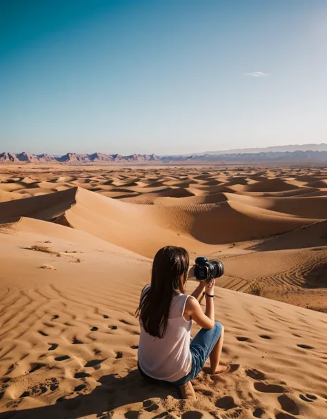 Photographing the sky decorated with stars and lots of delicacies 
 B in a beautiful view of the desert and the picturesque sandy hills, realistic colors , k8  