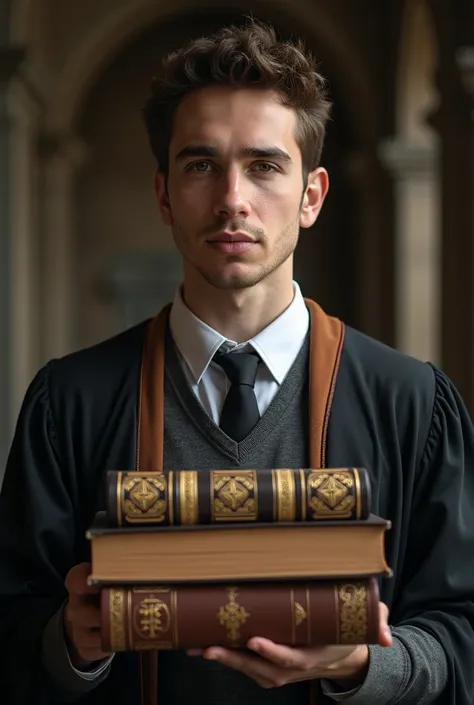 Theology student, man, Posing for a photo with books in hand