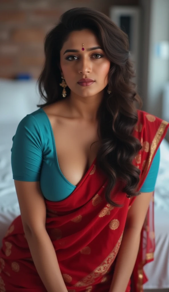 Hot and sexy woman, gigantic breasts, cleavage, wore stylish and design hot and sexy yellow and pink colour saree (printed Design), standing in laboratory (afternoon time), standing & model pose, beautiful body, masterpiece, ultra realistic,detailed, 16 k ...