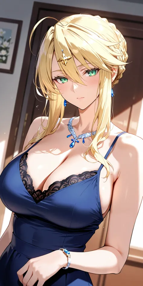 Masterpiece, artoria pendragon (lancer) (fate), elegant mature woman, sophisticated, tall, slim, camisole, upper body, ultra detailed, highres, absurdres, dynamic angle, home