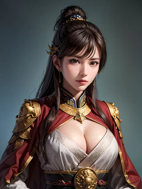 (Masterpiece :1.2, best quality ), beautiful illustrations , (natural side lighting, movie lighting), a woman wearing red armor and a red cloak, 1 person,long hair,Cleavage , Thin Waist High Definition Face and Skin Textures, Staring at the Camera , perfec...