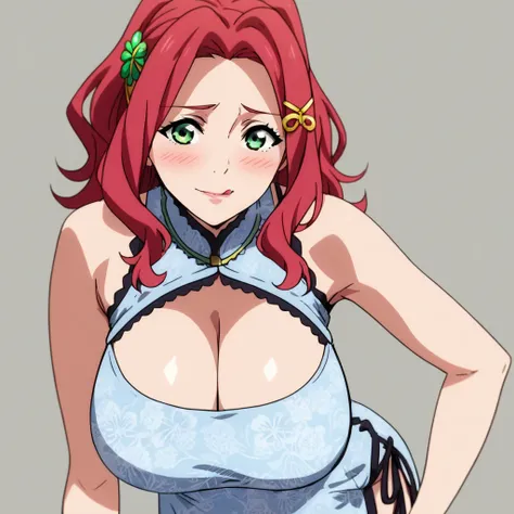 score_9, score_8_up, score_7_up, source_anime, anime screencap,love live art style,
Malty Melromarc, 
long hair, bangs, red hair, hair ornament, green eyes, hairclip, red hair,
1 girl,nsfw,white complexion,blushing,uncensored,solo,
:q, licking_lips,closed_...