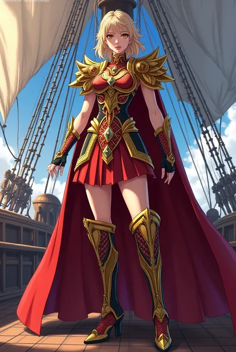 Create a Nero Version of Fate Grand Order in the Takeushi style 2d version using gladiator costume on a Ship 