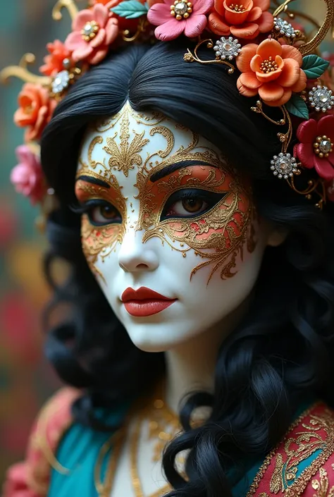 Create a carnival mask with the motif of the Greek goddess Persephone