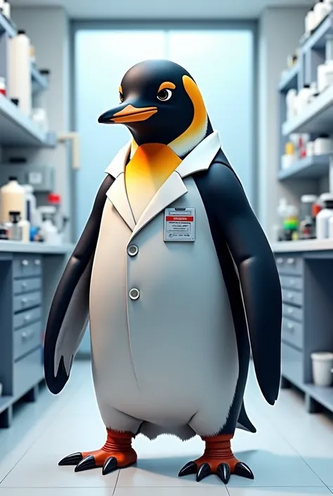 Muscular penguin in a lab coat