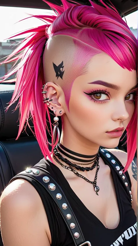 Punk girl, pink mohawk, piercings