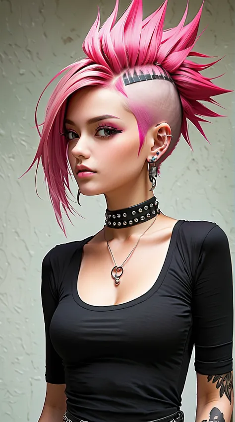 Punk Girl, pink mohawk, piercings, sexy