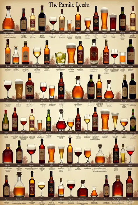 Create a photo collage of the various alcoholic beverages and their approximate creation dates, spanning from ancient times to the 20th century.