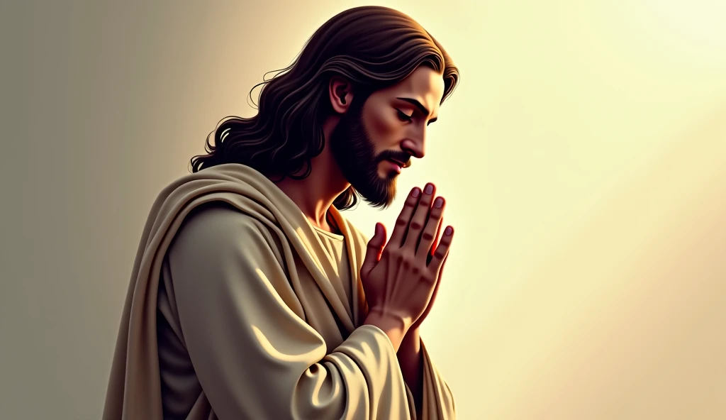 uma ilustração de Jesus Cristo In a prayer position .  make sure the following details are included : - Eyes: (must be closed   ) -Hands: (In a prayer position) - Background   : (none,   focus only on the figure   )   Remember the need for a respectful rep...