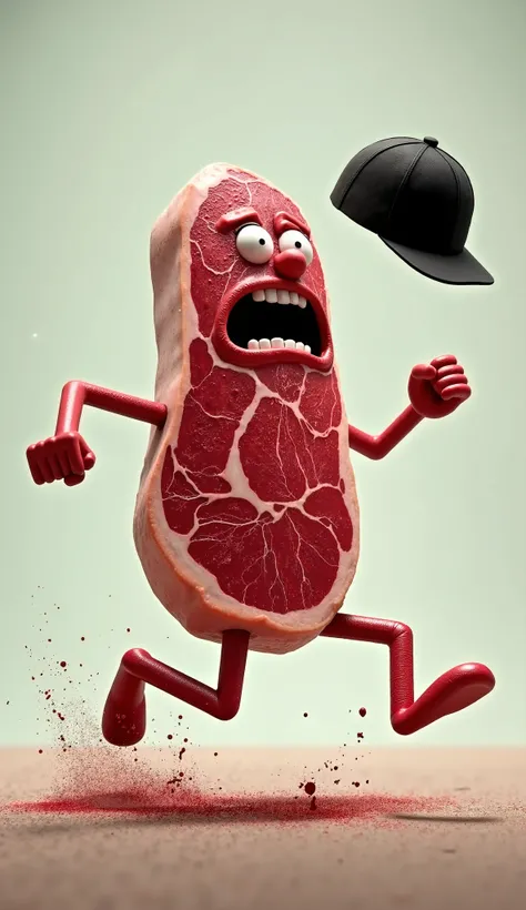 The angry steak cries and breaks dance and throws the cap aside