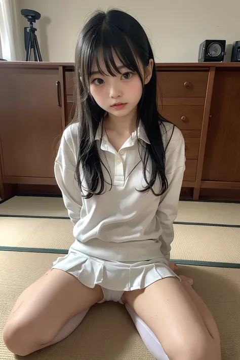 I was taken in from an orphanage when I was 13、 and I plan to be raped by my adoptive father on the day I was taken in、  beautiful Japanese girl、 light clothing、 miniskirt、 white panties、white socks、knees、I'm scared to see my foster father's penis、