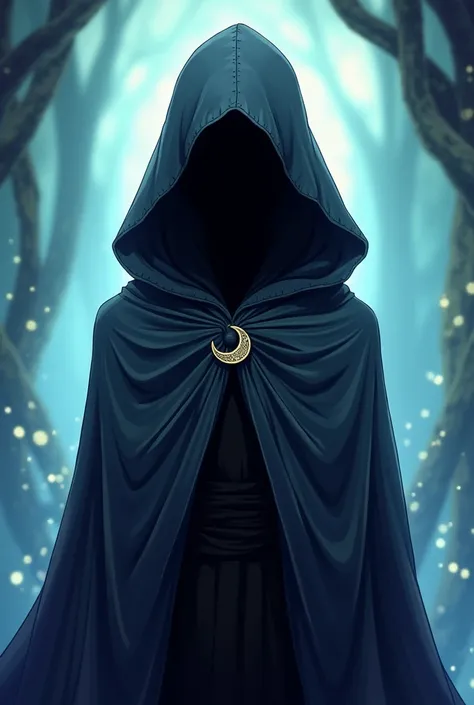 Make it more of an animated style and keep the chest covered. Have the cloak clip on the chest be a crescent moon