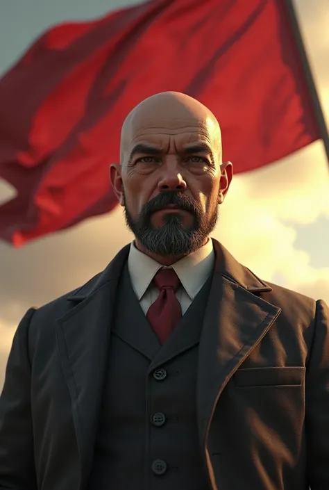 a highly detailed photorealistic half-length portrait of Vladimir Lenin in the foreground, set in the style of the Borderlands video game series, with transparent shadows and a symmetrically detailed face, (best quality,4k,8k,highres,masterpiece:1.2),ultra...