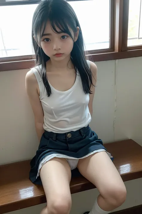 I was taken in from an orphanage when I was  、 and I plan to be raped by my adoptive father on the day I was taken in、  beautiful Japanese girl、Thin fabric sleeveless t-shirt、 small 、 erect nipples、 miniskirt、 white panties、white socks、knees、(((Extremely f...