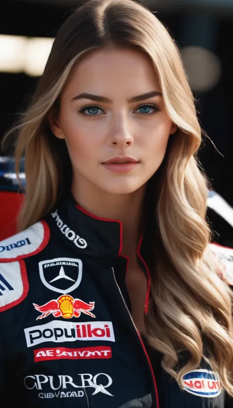 racer jumpsuit, ((black shirt)), formula 1 pilot, (full body, ultra-detailed),standing next to a formula 1 racing car, in front of the camera, ((perfect eyes, detailed eyes,realistic eyes)), (masterpiece, best quality, ultra-detailed, best shadow), high co...