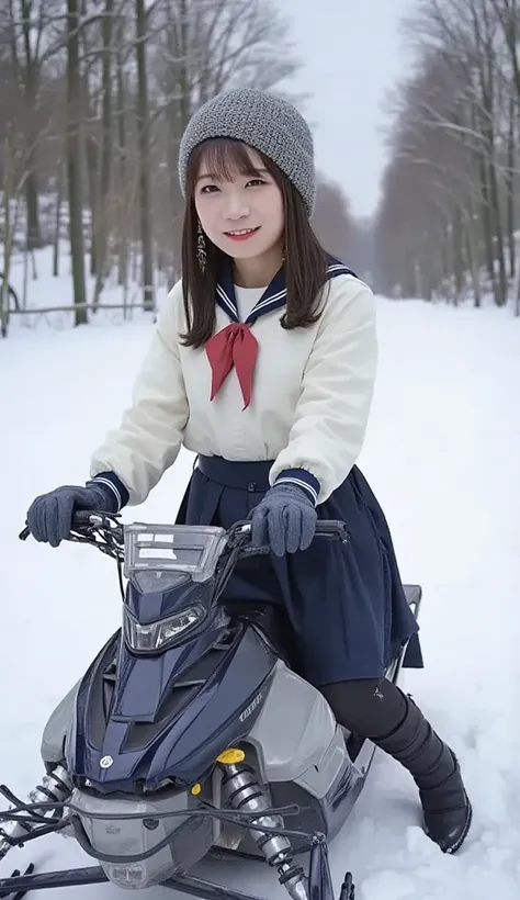   Documentary Photos  ,   realistic photo  ,   Super Real, 1 VERY BEAUTIFUL JAPANESE GIRL  ,   famous Japanese idol  ,   beautiful face,   cute face like an idol,   beautiful eyes, LONG BOOTS FOCUS  , (  wearing a sailor suit 、 is wearing an outer jacket a...