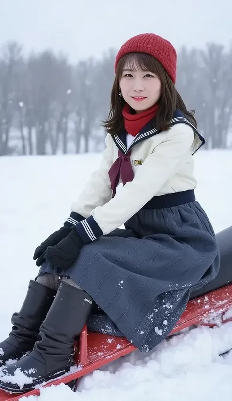   Documentary Photos  ,   realistic photo  ,   Super Real, 1 VERY BEAUTIFUL JAPANESE GIRL  ,   famous Japanese idol  ,   beautiful face,   cute face like an idol,   beautiful eyes, LONG BOOTS FOCUS  , (  wearing a sailor suit 、 is wearing an outer jacket a...