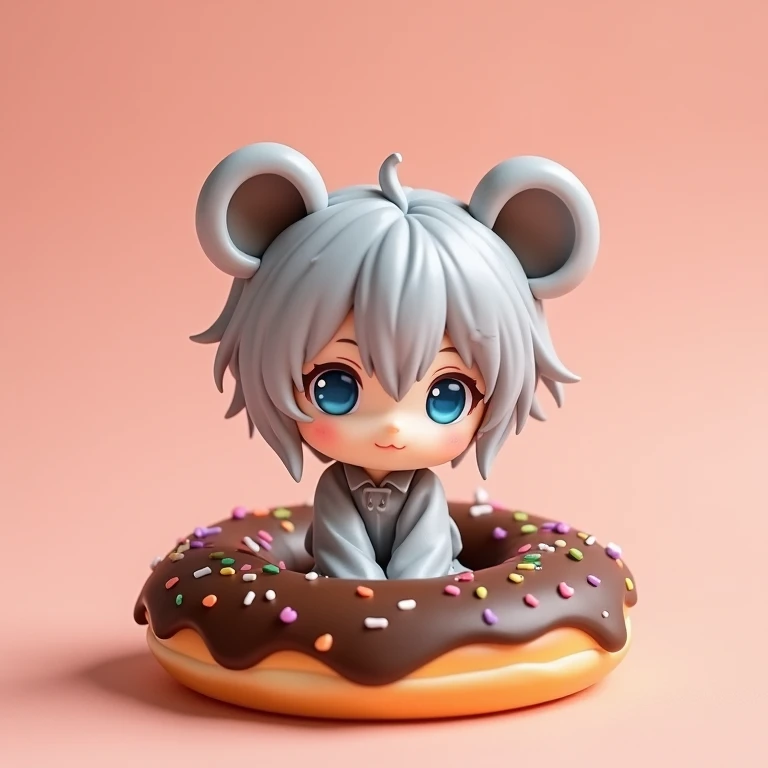 Lion ear custom 、 lion costume custom、nyaruko-san,  chibi!!!   Neferpitot, いいね  chibi,  Maple Story , 、 chibi,    nendoroid, senko-sa  , kawaii  chibi,  minimalist、 chibiキャラ、 mini characters、 figure sitting on a large chocolate doughnut、Figure sitting in a...