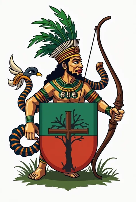  coat of arms with the following elements :
 * Left Side:  A cabocla with a green plume ,  holding a bow and arrow.
 *  right side : um caboclo.
 * center:  on top , a tree and ,  At the bottom ,  a wooden cross .
 Suggestions and Considerations :
 To crea...