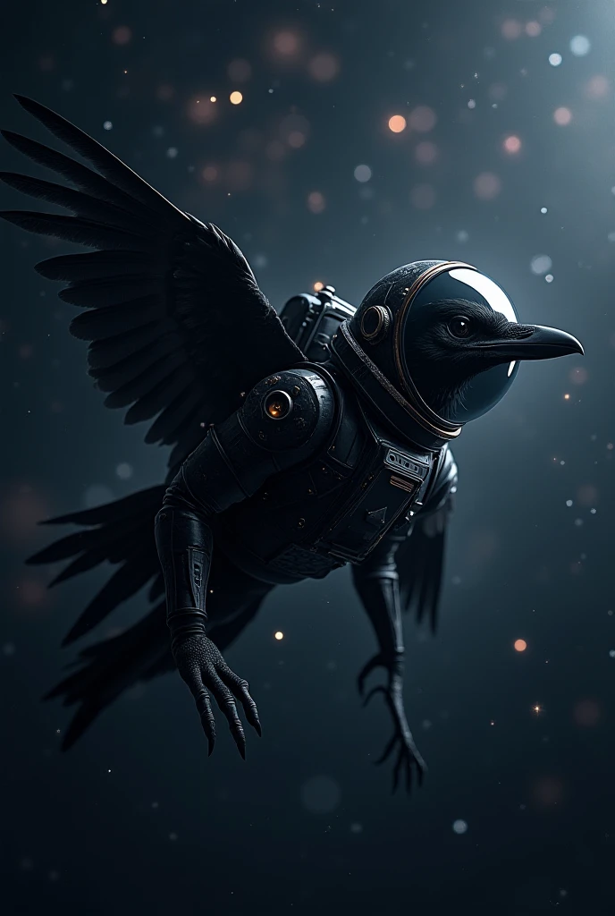 The raven bird as a cosmonaut in space