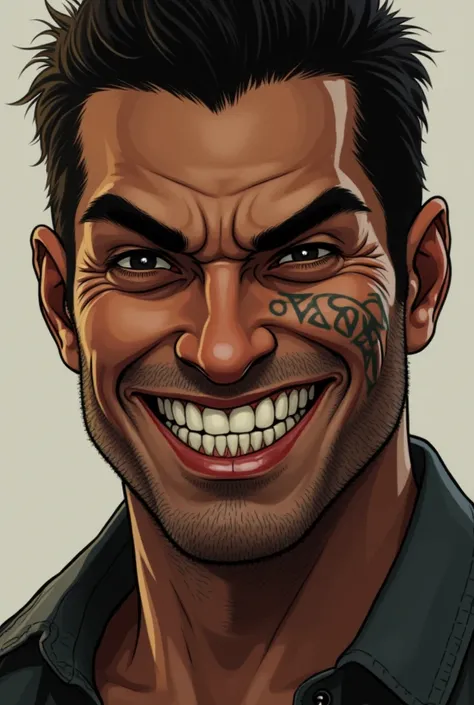 Create the guy from GTA San Andreas showing the showing his teeth 
