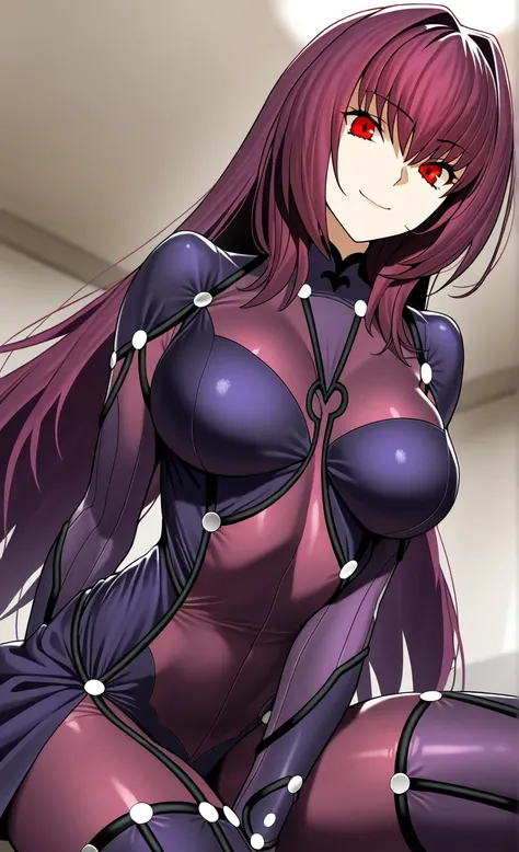  High resolution,  masterpiece, necessary,  The best quality, Detail, quality,  lyrics,  very detailed, Desde lejos

1girl, solo, smile,

Scathach,  scathach fate ,  scathach fate  grand order,  long hair , red eyes,  tight suit



